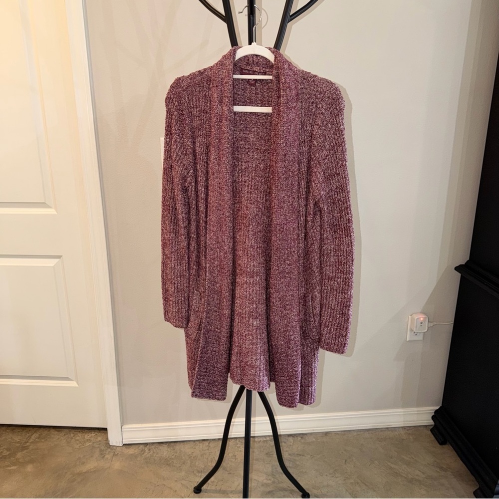 Barefoot Dreams CozyChic Boucle Cardigan Burgundy Open Front Sweater Size M